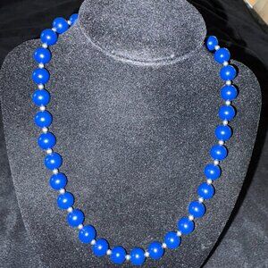 Elegant Vintage Blue Beaded Necklace, 18 inches